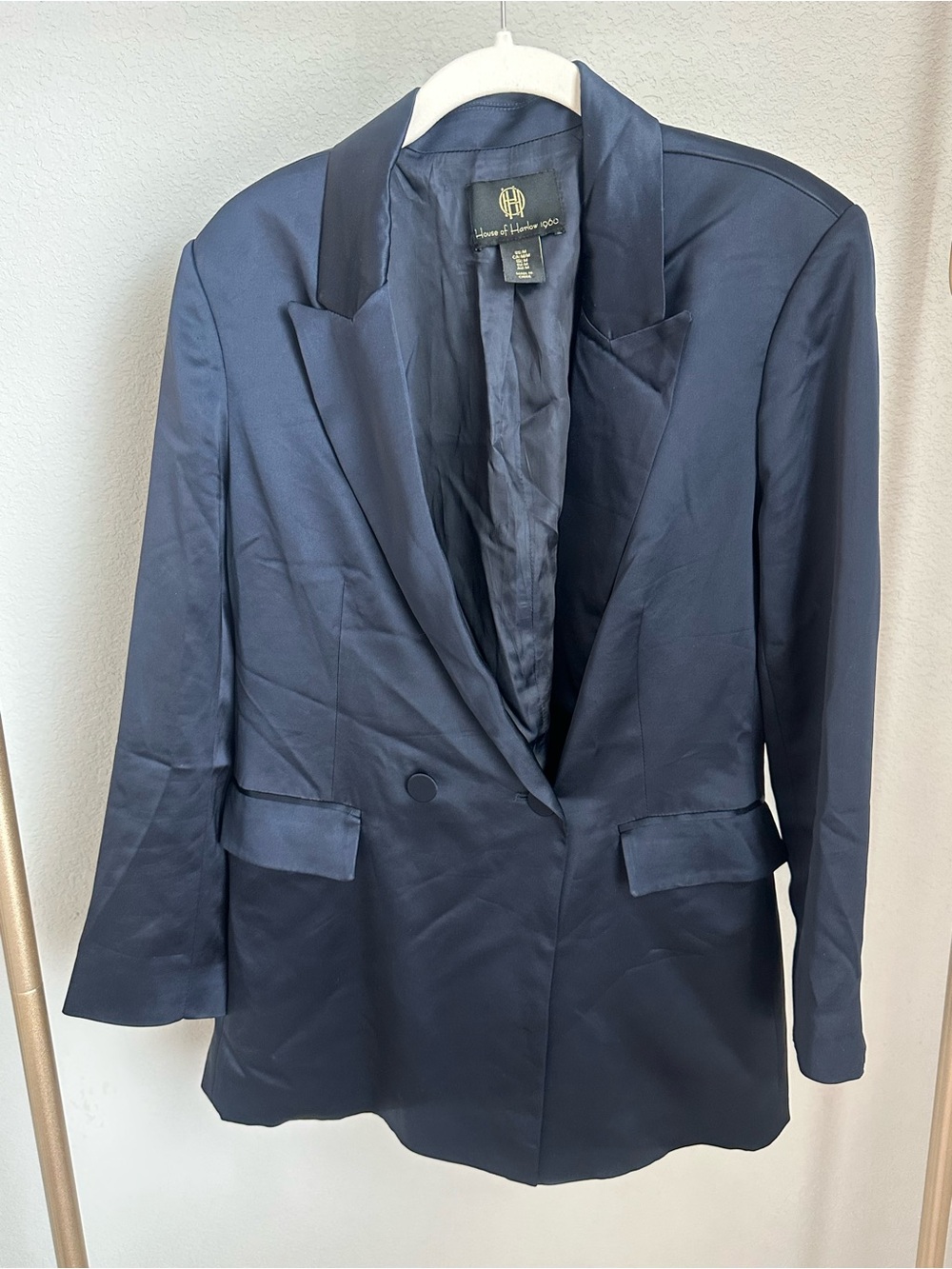 House of Harlow 1960 Satin Navy Single-Button Blazer